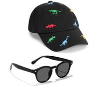 Jupsk Kids Baseball Cap, Children's Dinosaur Sun Hat Unisex UV Protection Hat Summer Hat Outdoor Sports Cap with Toddler Sunglasses for Boys Girls Black