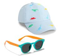 Jupsk Kids Baseball Cap, Children's Dinosaur Sun Hat Unisex UV Protection Hat Summer Hat Outdoor Sports Cap with Toddler Sunglasses for Boys Girls Blue