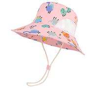 Jupsk Kids Bucket Hat, Summer Kids Outdoor Activity Hat Cotton Beach Cap UPF 50+ Sun Protection Hat with Dinosaur Pattern for 2-5 Years Boys and Girls Pink