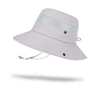 Jupsk Kids Bucket Hat, Sun Protection Cotton Safari Hat Wide Brim Cap with Adjustable Chin Strap & Breathable Mesh for 3-8 Years Boys, Boonie Bush Sun Cap for Summer Outdoor Light Grey