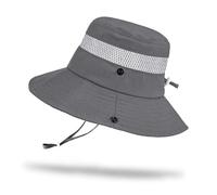 Jupsk Kids Bucket Hat, Sun Protection Cotton Safari Hat Wide Brim Cap with Adjustable Chin Strap & Breathable Mesh for 3-8 Years Boys, Boonie Bush Sun Cap for Summer Outdoor Dark Grey
