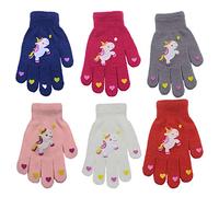 Jupsk Kids Winter Knitted Unicorn Gloves - Magic Full Finger Stretchy Warm Gloves for Boys & Girls, Unisex, 4-9 Years Old, 6 Pairs