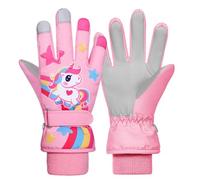 Jupsk Kids Winter Ski Gloves Pink Unicorn Waterproof Anti Slip Plush Thermal Snowboard Gloves for Children Girls and Boys Age 3-5