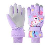 Jupsk Kids Winter Ski Gloves Purple Unicorn Waterproof Anti Slip Plush Thermal Snowboard Gloves for Children Girls and Boys Age 3-5