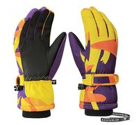 Jupsk Kids Winter Ski Gloves Waterproof Anti Slip Plush Thermal 3M Thinsulate Colorful Snowboard Gloves for Children Girls and Boys Age 8-12 (Yellow)