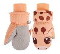 Jupsk Kids Winter Ski Gloves Waterproof Snowboard Mittens Anti Slip Plush Thermal Warm Giraffe Cycling Gloves for Toddler Children Girls Boys 6-8 Years Old