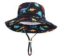 Jupsk Toddler Sun Hat Kids Summer Bucket Hat with Adjustable Chin Strap UPF50 Wide Brim Beach Hat Dinosaur Cap for Infant Baby Boys and Girls Aged 6-12 Months Black
