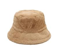 Jupsk Winter Warm Furry Bucket Hat, Faux Fur Hat Women's Fisherman Cap with Windproof Strap, Soft Plush Fluffy Hat Comfortable and Cozy Winter Accessory Khaki