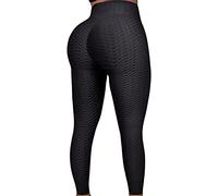 JUQDNX Anti Cellulite Peach Lifting Leggings Women Scrunch High Waisted Yoga Pants Workout Honeycomb Booty Textured Tights - black - Large