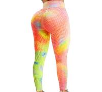 JUQDNX Women's High Waisted Yoga Pants Leggings Butt Lifting Tummy Control Workout Tights, #1tyedye Rainbow, XL
