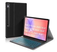 JUQITECH Backlit Keyboard Case for Galaxy Tab S10 Lite S10 FE 2025 S9 FE 10.9 Inch S9 11 Inch 2023, Multi-Angle Stand Soft Cover Case with Detachable Wireless Keyboard for Samsung Galaxy Tab UK Layout