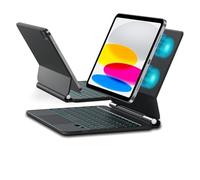 JUQITECH Magic Keyboard Case for iPad 11th Gen (A16, 2025) & 10th Gen (10.9-inch, 2022) with Multi-Touch Trackpad, LED Status Display, 6-Row Backlit Keys, Floating Magnetic Cantilever Stand, Black