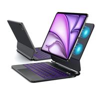 JUQITECH Magic Keyboard Case for iPad Air 13-inch (M2, M3) with Multi-Touch Trackpad, LED Status Display, 6-Row Backlit Keys, Floating Cantilever Stand, for iPad Pro 12.9-inch(3rd, 4th, 5th, 6th Gen)