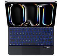 JUQITECH Magic Keyboard Case for iPad Pro 11-inch (M5 2025, M4 2024) with Multi-Touch Trackpad, LED Status Display, 6-Row Backlit Keys with 3 Brightness, Easy-Set Floating Magnetic Cantilever Stand