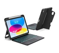JUQITECH Touchpad Keyboard Case for iPad 11-inch A16 2025 10th Gen 10.9-inch 2022, Trackpad Backlight Wireless Keyboard Magnetic Portrait Kickstand Smart Soft Case with Pencil Holder for iPad 11th