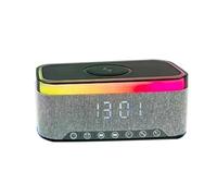 Juqoyue Bluetooth Speaker with Wireless Charging LED Ambient Light and Alarm Clock- FM Radio USB 15W Charging Black