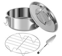 Juqoyue Stainless Steel Flan Pan for Baking 1.5QT Flan Pan Mold with Lid Portable Round Cake Baking Flan Maker with Steam Rack