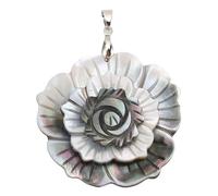 Juqrelith Abalone Shell Pendant Jewelry, Natural Seashell Accessory, 3 Layered Flower Design - Elegant Craftsmanship, Versatile Style for Casual and Office Wear (Silver Black)