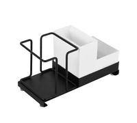 Juqrelith Disposable Cup Holder Organizer, Universal Coffee Cup Dispenser with Tea Bag Box, Black - Space Saving, Durable Carbon Steel, Ideal for Home and Bar Counter (Black)