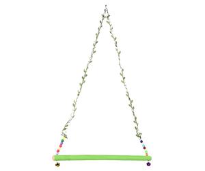 Juqrelith Large Bird Pet Swing Wooden with Artificial Leaf, Green, Hanging Toy for Chicken and Parrot - Durable Natural Wood, Engaging Playtime, Easy Installation