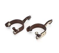 Juqrelith Low Carbon Steel Cowboy Horse Boot Spurs, 2PCS, Black and Silver - Durable Hand Sculpture, Rotating Gears for Equestrian Control and Training