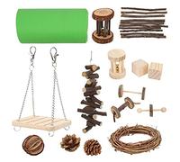 Juqrelith Natural Wooden Hamster Toys Set, 15 Pcs Hideout and Chew Accessories for Small Pets - Durable Log Material, Expandable Tunnel Design, Interactive Play for Activity