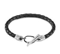 Jura Silver and Braided Leather Bracelet ANCHOR & CREW Black 23cm