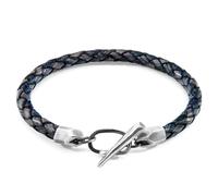 Jura Silver and Braided Leather Bracelet ANCHOR & CREW Blue 23cm