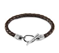 Jura Silver and Braided Leather Bracelet ANCHOR & CREW Brown 19cm
