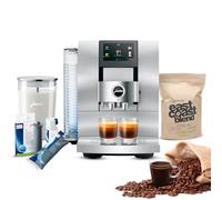 Jura Z10 Coffee Machine Aluminum White Bundle with Filter Cartridge Water Stabilizer, Milk System Cleaner Mini-Tabs, Cleaning Tablets, Milk Containers, and Blend Whole Bean Coffee (6 Items)