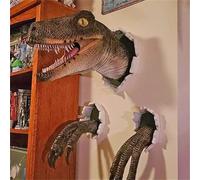 Jurassic 3D Dinosaur Bust - Wall Mounted Head Statue, Life-Like Replica, Resin Animal Wall Hanging Ornament for Home Decoration