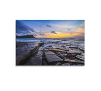 Jurassic-coast Beach Landscape Canvas Wall Art Nature Waves Beach Blue Waves Seagulls Seashells Scandinavian Style for Bathroom Living Room Bedroom12x18inch(30x45cm) Unframe-style