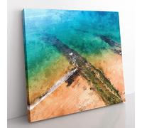 Jurassic Coast In Dorset Painting Modern Canvas Wall Art Print Ready to Hang, Framed Picture for Living Room Bedroom Home Office Décor, 50x50 cm (20x20 Inch)