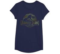 Jurassic Park Camo Fossil Logo T-Shirt, Girls, Navy Blue, X-Small