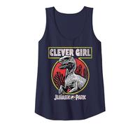 Jurassic Park Clever Girl Raptor Roar Circle Logo Tank Top, Women, Navy Blue, Large