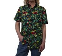 Jurassic Park Men's Tropical Raptor Pattern Button Down Shirt, Black Tropical Raptor, XXL
