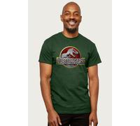 Jurassic Park Men's Yellow Outline Classic Logo T-Shirt in Bottle Green | Size: Medium Jurassic Park Bottle Green M