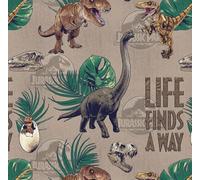 Jurassic Park Opulent Jungle Dinosaurs Life Finds a Way Print Fabric by 0.5 Metres 100% Cotton 44'' Wide Childrens Craft Fabric Material for Quilting, Sewing (2959)