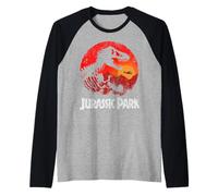 Jurassic Park T-Rex Silhouette Jungle Sunset Raglan Baseball Tee