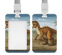 Jurassic Period Dinosaur Badge Holder Vertical Id Card Holder with Lanyard Heavy Duty Name Tag Holders Waterproof Work Badge Holder for Office Cruise Teacher Cute Badge Protector
