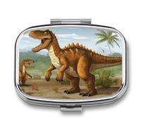 Jurassic Period Dinosaur Pill Case with 2 Compartment, Pill Organizer Portable Square Pill Box,Vitamin Pill Organizer for Pocket Purse and Travel