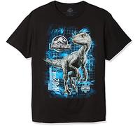 Jurassic World Boys 2 Blue Raptor Grid Short Sleeve T-Shirt, Black, M