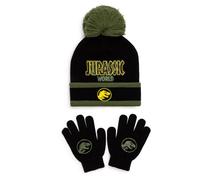 Jurassic World Boys Beanie Hat & Gloves Set - 100% Acrylic Winter Bobble Hat & Stretch Gloves - Dinosaur T-Rex Winter Accessories Set