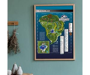 Jurassic World Camp Cretaceous Print - Isla Nublar Map Wall Art Poster (White Frame, A4)