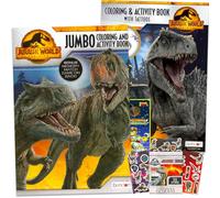 Jurassic World Coloring Book Set for Kids - Bundle with Jumbo Dinosaur Coloring and Activity Book, Jurassic Park Sticker Book, Sticker Pack and More Featuring T-Rex Dino