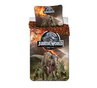 Jurassic World Dinosaur Children's Bed Linen 140 x 200 cm + Pillowcase 70 x | T-Rex Dino Reversible Motif Zip Soft Easy Care Oeko-Tex 100 Microfibre Official Licensed Boys Girls