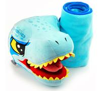 Jurassic World Dinosaur Head Armrest Buddy Stuffed Plush Traveling Toy with Blanket 13 - Kids Ultimate Travel Pillow Companion Set (Blue Raptor)
