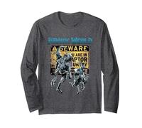 Jurassic World Dominion Beware! Beta & Blue Warning Sign Long Sleeve T-Shirt, Adult Unisex, Dark Heather Grey, X-Large