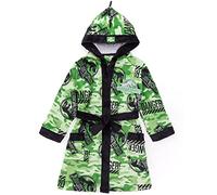 Jurassic World Dressing Gown For Boys | Kids Camo Tyrannosaurus Rex Green Pocket Bathrobe | Children’s Soft Fluffy Pjs Robe 6-7 Years
