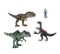 Jurassic World HJK02 -: A New Age Epic Battle Pack, 3 Authentic Dinosaur Figures & 1 Human Figure, Physical and Digital Fun for Children Age 4+